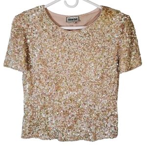 7431 * Odeon Sequin Silk Blouse White Light Pink Pale Blue Size 8 Vintage 80s